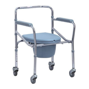 Height Adjustable Folding Commode Chair with Wheels