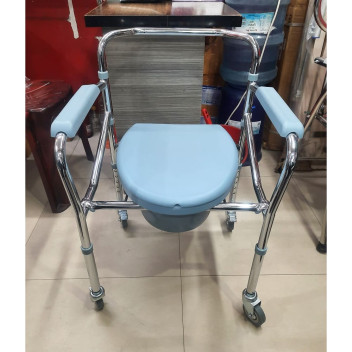 Height Adjustable Folding Commode Chair with Wheels